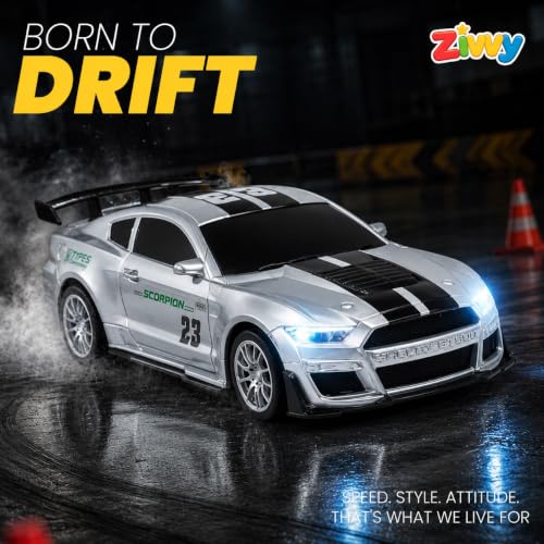 Image of Silver Remote Control Car Toy | Mustang | Rechargeable Remote Control Car | 2.4G Remote Control | Tire Replacement | High Speed Motor | 100m Range | LED Light | Birthday Gift for Kids