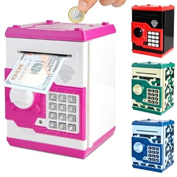 Pup Go Salvadanaio Digitale per Bambine 3-12 Anni, Cassaforte Rosa con Codice Segreto per Monete & Banconote, BancoMat Giocattolo con Ricevuta Automatica, Regalo Giocattolo Educativo per Bambine(Rosa)