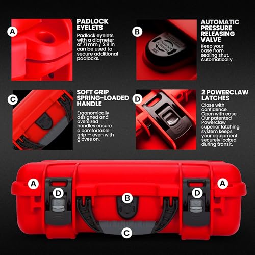Image of NANUK 910 Hard Case with Customizable Cubed Foam, IP67 Waterproof, Dustproof and Impact Resistant, 14.3 inch x 11.1 inch x 4.7 inch, Rugged Construction for Ultimate Protection, Made in Canada - Red