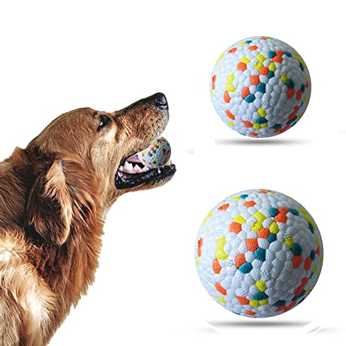 DEARLIVES 2 Bolas de Perro destructibles, Bola de Goma para Perro de Alta Rebote como Dientes Resistentes a la mordedura, Juguetes de Entrenamiento para Perros pequeños, medianos y Grandes (Naranja) Cover