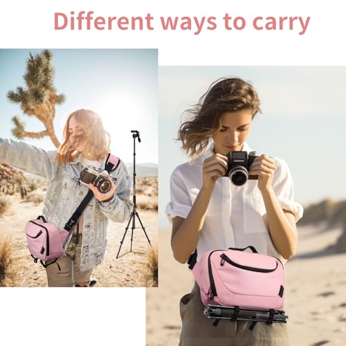 Image of TAAOKA Camera Sling Bag,Waterproof Camera Case with Tripod Holder,Lightweight DSLR /SLR /Mirrorless Camera Bags Crossbody for photographers-Pink