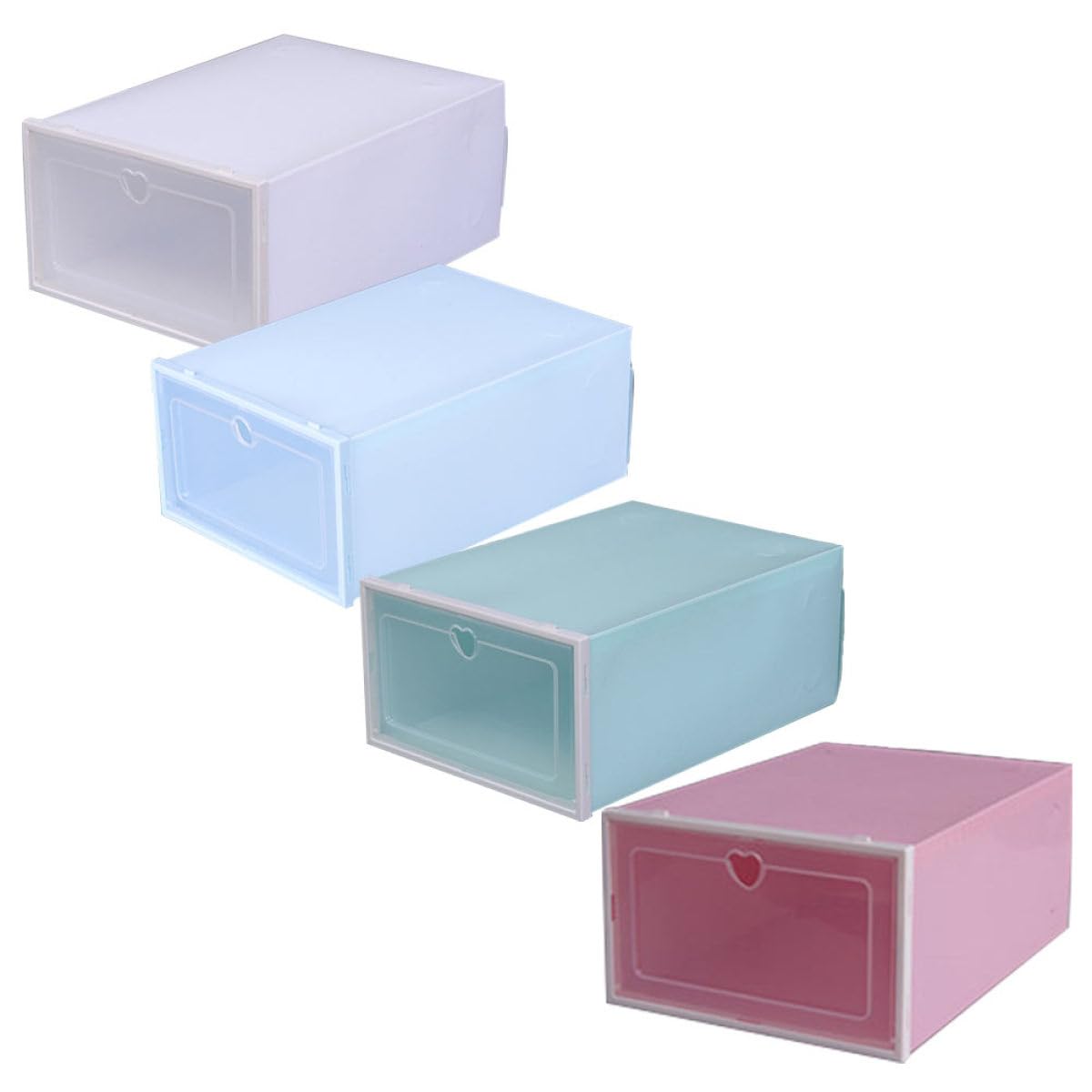 Set da 4 Scatole Porta Scarpe Trasparenti Coperchio Organizzatori per Scarpe in Plastica Spessa Contenitori di Stoccaggio Grandi Capacità per Casa e Armadio Design a Cassetto