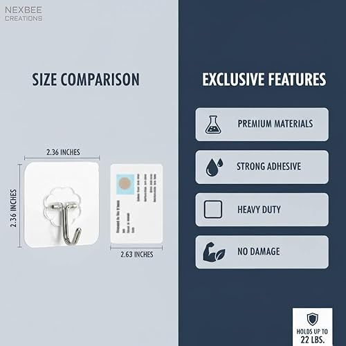 Miniatura 6 de Paquete de 24 ganchos autoadhesivos resistentes de 33 libras (máx.), transparentes sin uñas, impermeables, ganchos de pared adhesivos para llaves,