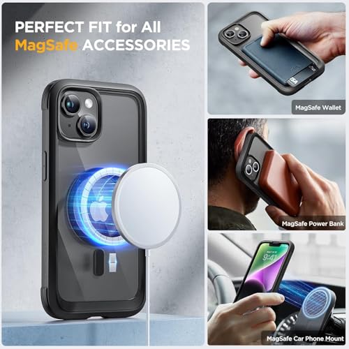 Image of Miracase Glass Series Designed for iPhone 14 Plus Case 6.7 inch, Upgrade Full-Body Magnetic Clear Case with Built-in 9H Tempered Glass Screen Protector,Compatible with MagSafe, Black