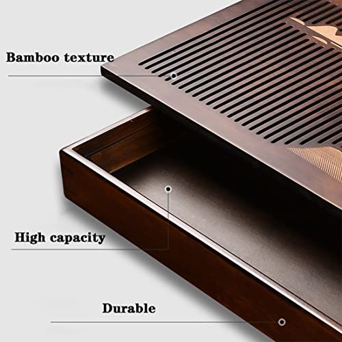 Plateau à thé en bambou avec réservoir et drainage – Service à thé chinois multifonction pour salon de thé et usage domestique
