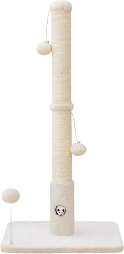 Miniatura 8 de Postes rascadores para gatos de 33 pulgadas para adultos, rascador de gatos con base de cubierta de tela suave y cuerda de sisal duradera, rascador
