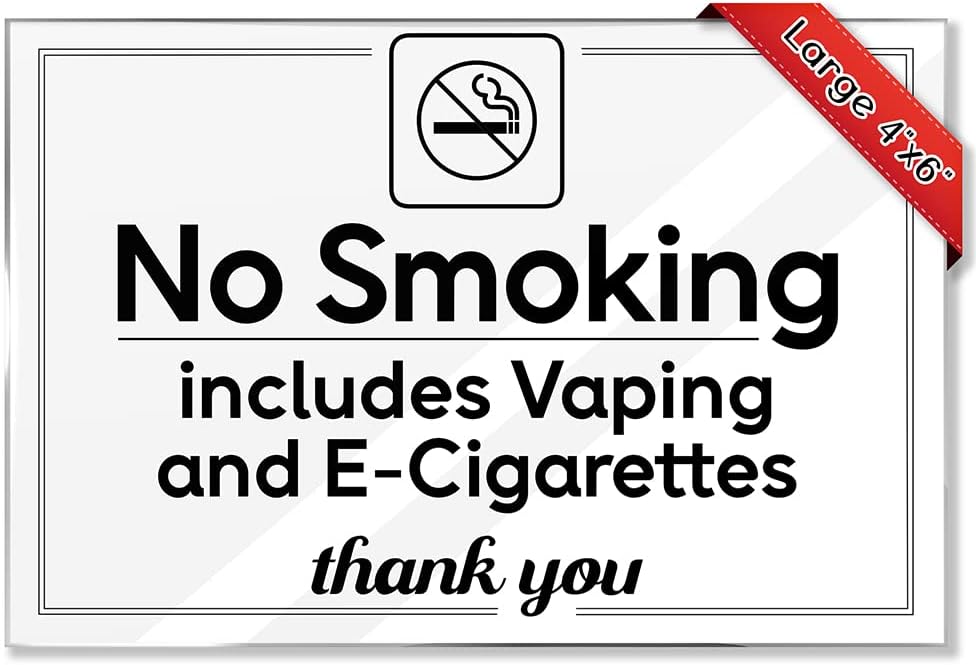 Essentials For Hosts - No Smoking Sign - 10-Pack 4"x6" Acrylic Sign w/Mounting Tape Included - Great No Smoking Signs for Business-Rental Home Necessities - No Smoking Signs for Home Door Sign
