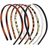6 Pieces Fashion Effortless Plastic Headbands with Teeth Comb Headbands Skinny No Slip Hair Bands for Women Men Teen Girls(Leopard Coffee&Amber, Light Brown, Dark Brown,Transparent, Black)