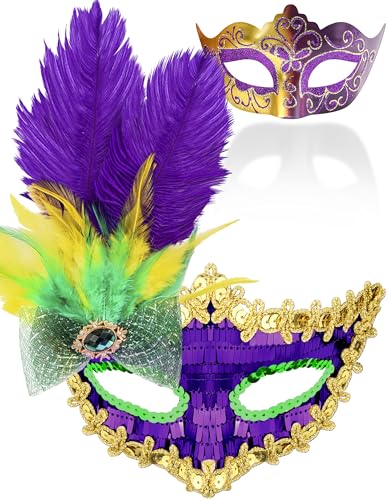 SIQUK 2 Piezas Máscara Veneciana Parejas Carnaval Máscara Mascarada Media Cara Mascara para Mujer Hombre
