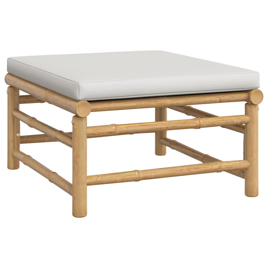 vidaXL Bamboo Patio Footstool with Light Gray Cushion, Comfortable Outdoor Seating, Modifiable Lounge Set, Easy Assembly