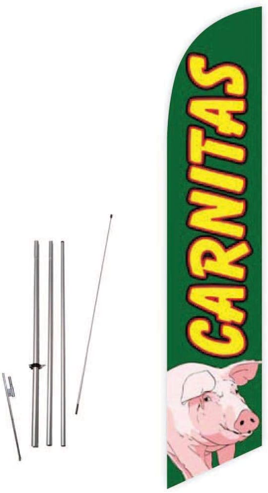 Carnitas (Green) Feather Flag with Complete 15ft Pole kit and Ground Spike