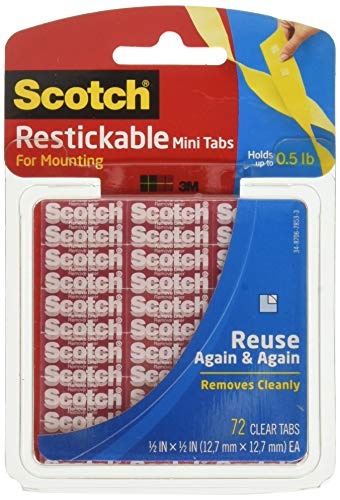 Scotch MMMR103B Restickable Tabs, 0.5 Inch Squares, 72 Tabs, 2-Pack