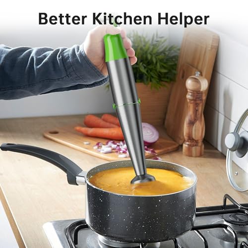 Image of Turelar Immersion Blender Handheld Corded Hand Blenders Set 1100W, Trigger Variable Speed 5 in 1 Stick Emulsifier with Chopper, Whisk and Frother for Soup, Baby Food and Smoothies, Apple Green