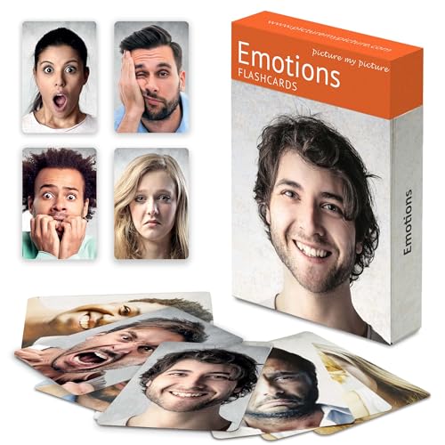 Picture My Picture Emotions Volume 1 Flash Card Set – Speech Therapy Tool for Vocabulary, Communication & Thinking, Scratch-Resistant with Activity Guide, Suitable for Education, ESL & ABA – Set of 40