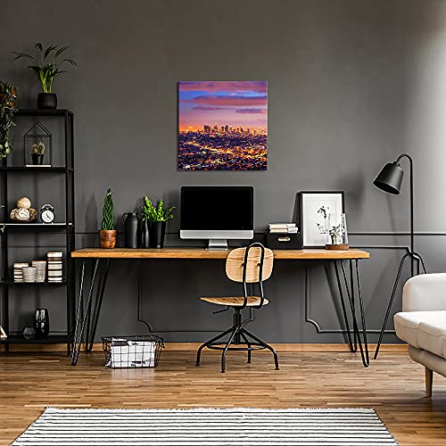 Vanseeing Los Angeles Skyline Canvas Wall Art Hollywood Cityscape At Dusk Sunset Picture Prints City Night Scene Modern Artwork Painting For Home Office Wall Decoration 24X24Inch #TOP1