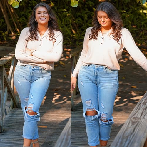 Image of CARCOS Plus Size Sweaters for Women Long Sleeve Pullover Sweaters Lapel Collared Vneck Knit Jumper Tops Fall Winter XL-5XL
