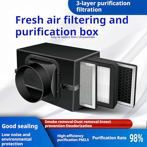 Caja de filtro de purificación de 3 capas, sistema de filtración de tres etapas con filtros HEPA y de carbono, para conductos de ventilador en línea de 150 mm de diámetro para entrada de aire fresco y - imagen 2