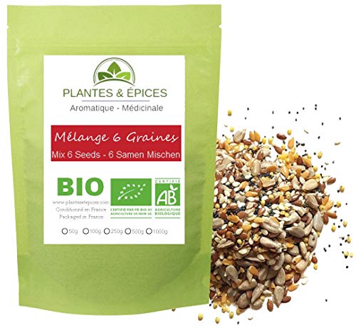 Plantes & Epices - Mélanger Boulanger Naturel, 6 graines (Pavot, lin, millet, tournesol, sésame) - Sachet Fraîcheur Hermétique Refermable (500g)