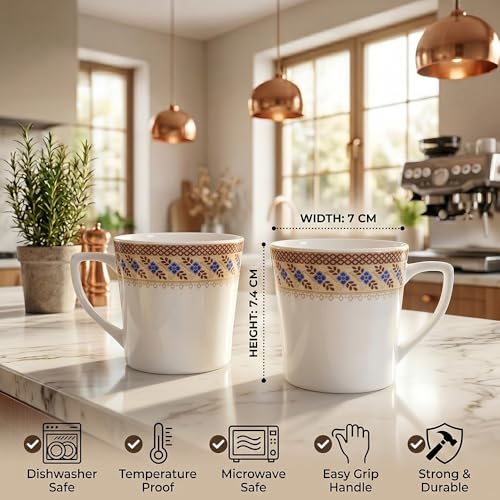 Image of U.P.C. Ceramic Tea Cups Set of 6| Microwave & Dishwasher Safe Cup Set of 6 for Tea & Coffee | Premium Coffee Mugs Set of 6 | Stylish Cups for Home & Office with Bone-Ash Free-150ml.
