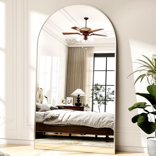 46"x76" Arched Full-Length Mirror, Oversized Floor Mirror with Stand, Freestanding or Wall-Mounted Full Body Mirror for Living Room, Bedroom, or Cloakroom, Silver