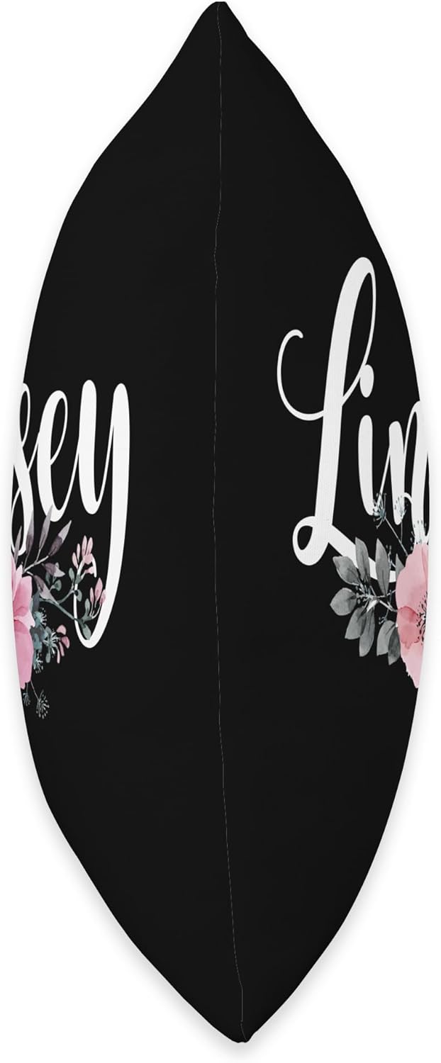 Lindsey-Name Personalized Pink Floral Black Women Girls Throw Pillow