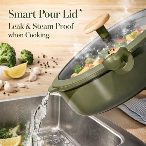Image of CAROTE 18 Pcs Ceramic Cookware Set Detachable Handle, Non Toxic Pots and Pans Set Non Stick, Induction Kitchen Cookware Removable Handles, Oven Safe, Stackable RV /Camping Cooking Set, Green