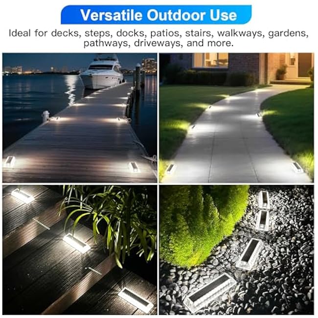 Lacasa Solar Driveway Lights Outdoor 4 Pack, LED Deck Dock Marine Waterproof Driveway Marker Lights for Step Sidewalk Stair Garden Pathway Walkway Yard, Cool White