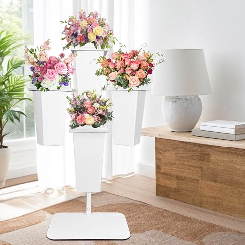 PROLEE Flower Display Stand with Buckets, Wedding Flower Cart Display Stand with Wheels,Flower Stand for Wedding Party, Events and Garden Decor (White) by PROLEE - Used condition - Image 6