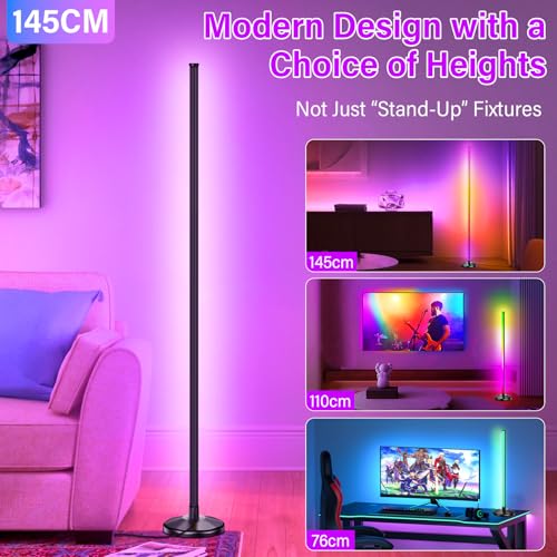 Image of NIKYJM LED Floor Lamp Living Room 145 cm RGB Floor Lamp Dimmable Floor Lamp LED Corner Lamp with Remote Control and App, 16 Million Colours, 300 Scene Modes Music Modes DIY Mode for Living Room Office