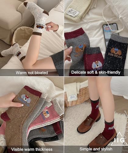Image of IIG Cute Warm Wool Socks for Women Super Cozy Thick Crew Winter Socks Gifts, 5 Pairs