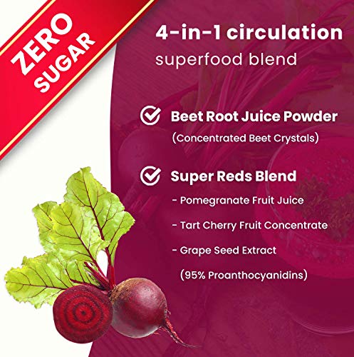 Beet Root Powder Circulation Supplement | Superfood Powder Nitric Oxide Supplement With Beetroot Juice, Super Reds Powder & Grape Seed Extract | No Sugar Beet Supplement #TOP3