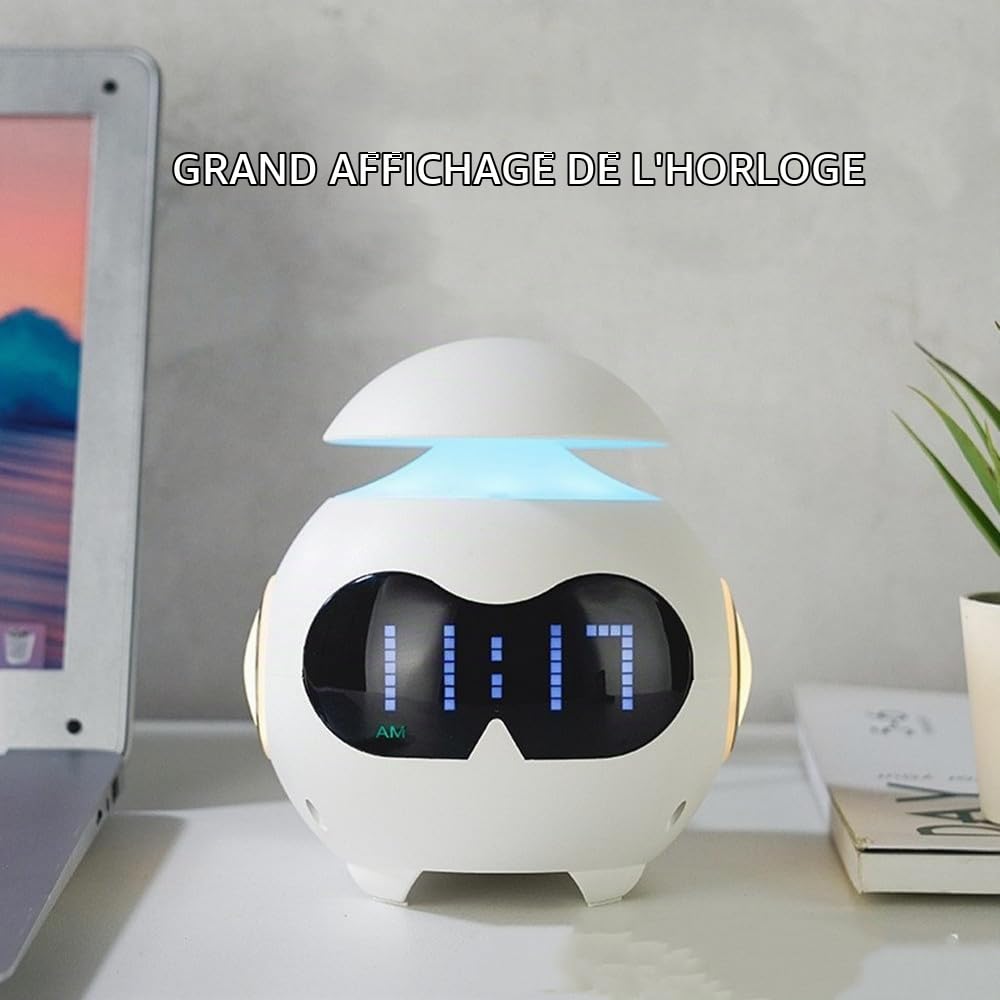 Fantasee Réveil Enfants, réveil USB avec Emoji, Double Alarme, avec veilleuse réglable et Mini Haut-Parleur Bluetooth pour Enfants Adultes Amis Cadeau d'anniversaire (USB Powered, Blanc)