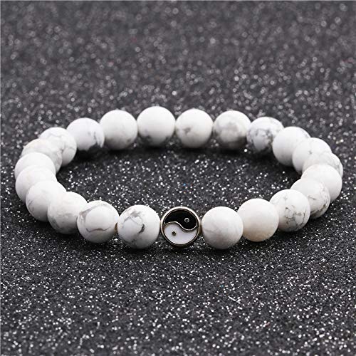Fashion Men Women Taiji Yin Yang Feng Shui Charm Bracelet Natural White Turquoise and Black Beaded Couple Bracelets Friendship Distance Bracelet Jewelry4