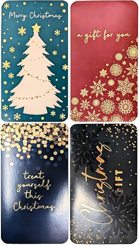 4 carteras tradicionales de Navidad con sobres, soportes para tarjetas de regalo de papel de aluminio de lujo, varios diseños festivos, detalles dorados y en relieve, ecológicas y reciclables, 16 x 9