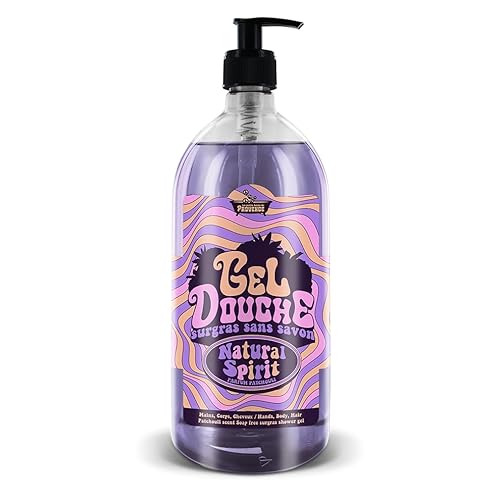 Gel Douche Surgras sans savon Natural Spirit Les Petits Bains de Provence - 1L, Parfum Patchouli, Série Limitée HAPPY, Sans Savon, pH Neutre, Enrichi en Glycérine Végétale