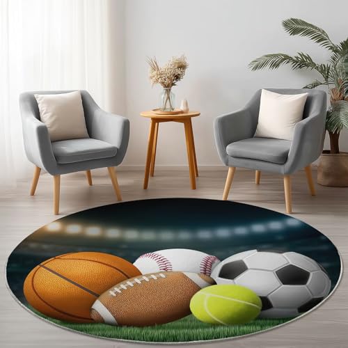 Tapis salon rond antidérapant et lavable en machine style sport 120cm