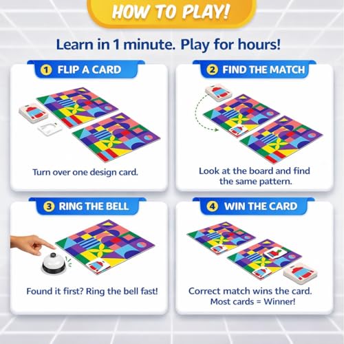 Image of Clapjoy Pair Master Memory Matching Game for Kids | Fast-Paced Spot the Match & Ring the Bell | Flip & Match Board Card Brain Teaser | 2 Player Board Game | Family Game Night for Kids Age 3+