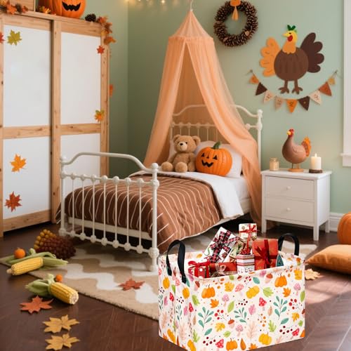 Image of Baby Storage Basket Nursery Box Laundry Hamper Organization Bins for Toys and Clothes with Handles (Leaf)