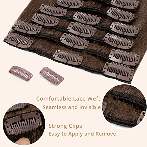 TESS Clip in Hair Extensions Real Human Hair Brown Remy Seamless 8 Pieces Straight for Women/Girls (#04 Medium Brown, 12 Inch 55g) - Image 3