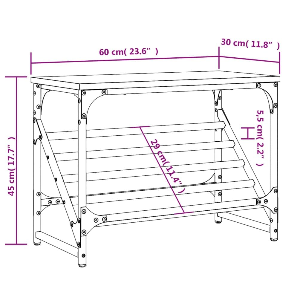Schuhregal Grau Sonoma mit pulverbeschichtetem Stahlgestell 60x30x45 cm Holzwerkstoff stabil platzsparend für Flur Diele Eingangsbereich mit viel Stauraum und praktische Ablage