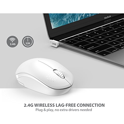 Seenda Wireless Mouse, 2.4G Noiseless Mouse With Usb Receiver Portable Computer Mouse For Pc, Tablet, Laptop - Pure White #TOP3