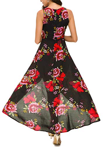 Kormei Womens Sleeveless Scoop Neck Floral High Low Split Party Long Maxi Dress M Black&Red thumb #3