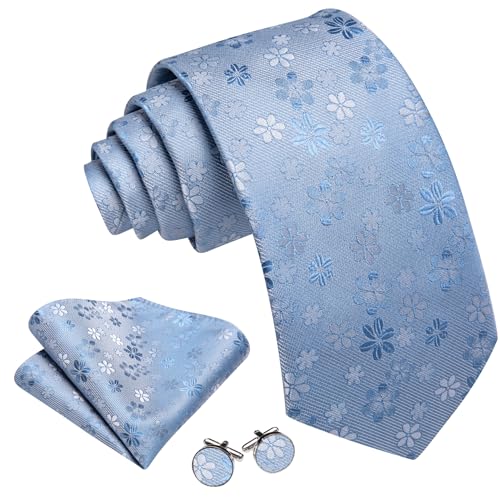 Image of Barry.Wang Men Tie Set Floral Paisley Silk Necktie Pocket Square Cufflinks Formal Wedding Party Business