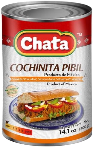 Chata Cochinita Pibil Can | Shredded, Annato Seasoned Pork Meat | Ready-to-Eat | No Preservatives | 14.1 Ounce (Pack of 1)