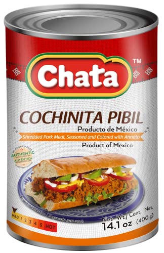 Chata Cochinita Pibil Can | Shredded, Annato Seasoned Pork Meat | Ready-To-Eat | No Preservatives | 14.1 Ounce (Pack Of 1) #TOP2
