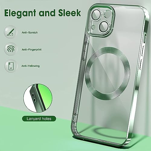 Image of DIZORO Clear Logo Electroplating Transparent Case for iPhone 14 Plus Case 6.7 inch 2022, Luxury Electroplated TPU Cover, Individual Camera Protection for Each Lens Bumper Case (Green)