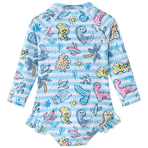 Image of UMELOK Baby Girls One Piece Swimsuit Infant Bathing Suit Long Sleeve Rash Guard Swimwear with UPF 50+ Sun Protection
