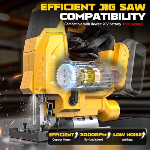 Image of Ecarke Cordless Jig Saw Compatible With Dewalt 20V Battery, 4 Orbital Sets, 6 Variable Speeds Control, Dust-Blowing, ±45 Bevel Cuts, LED Light and 6PCS Blades for Straight Curve Cutting, Tool Only