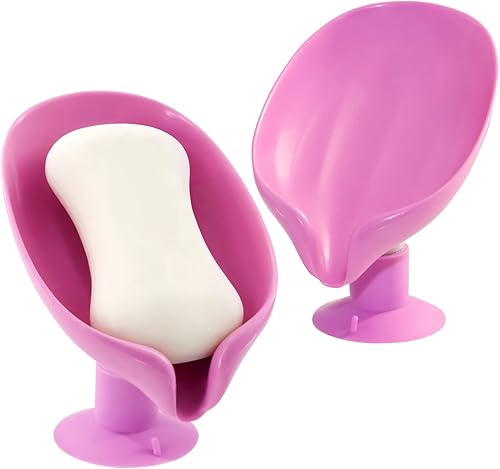 Jabonera con forma de hoja, jabonera autodrenante, extiende la vida útil del jabón en barra, mantiene el jabón seco (rosa + rosa)