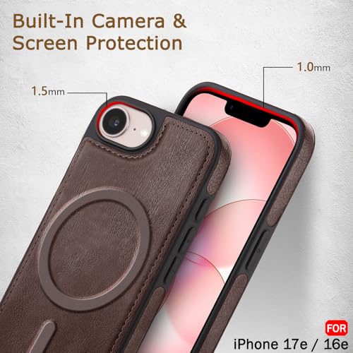 Image of TheGiftKart for iPhone 16e / iPhone 17e Case, Leather Finish Back Cover Compatible with MagSafe, Shockproof Design, Raised Edges for Camera & Screen Protection, Stunning Minimalist Cover Case (Brown)